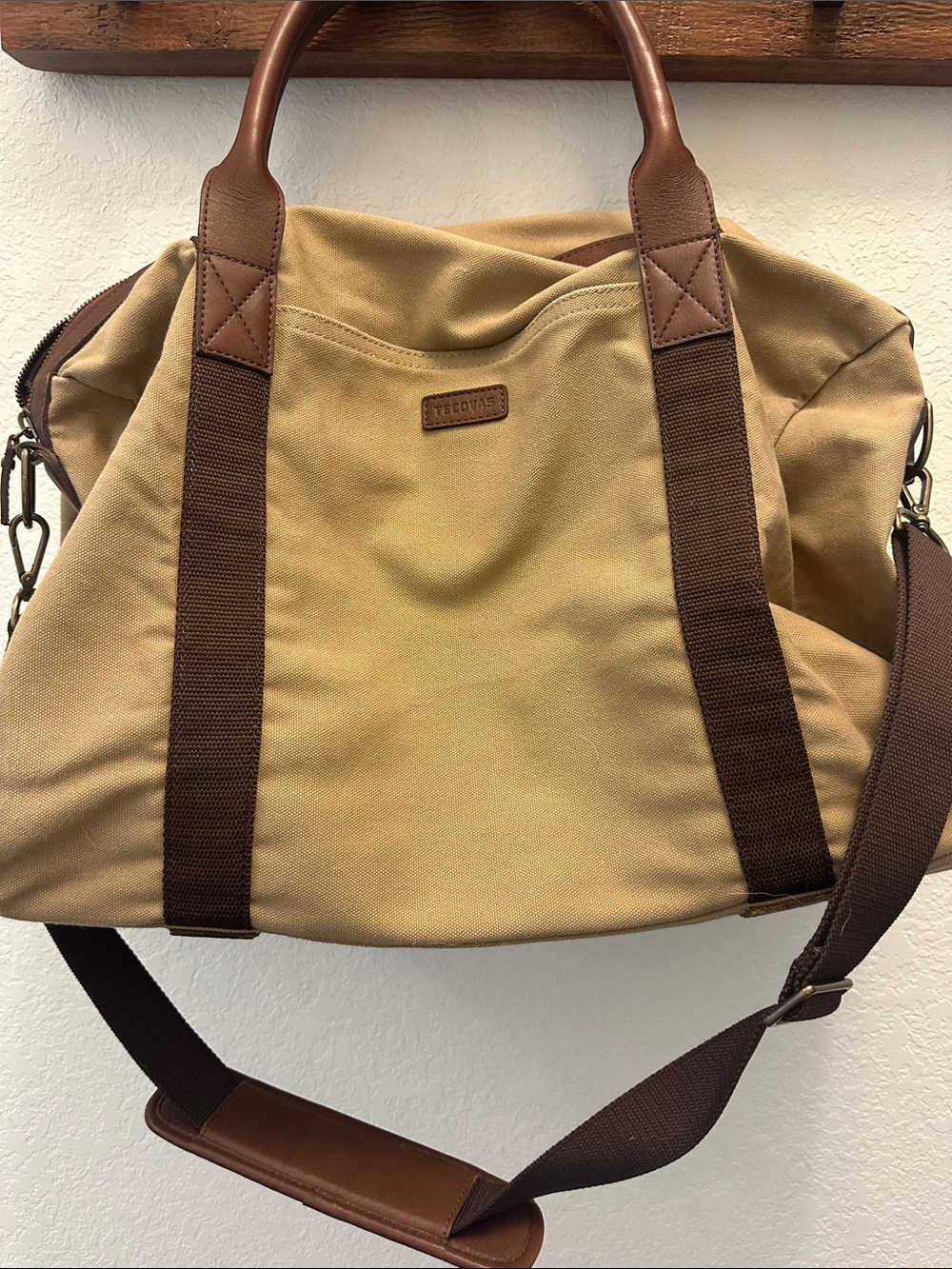 Tecovas Tan Canvas Duffel with Brown Leather Trim